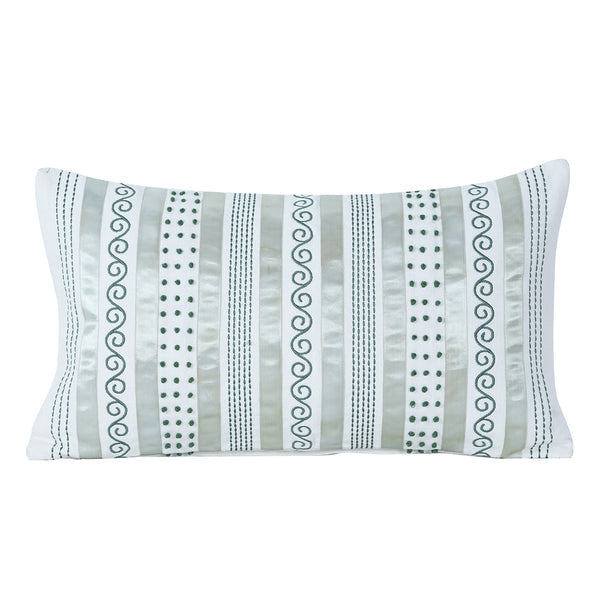 Tranquil Essence Adornment Lacery Embroidered 100% Cotton Green Cushion Cover