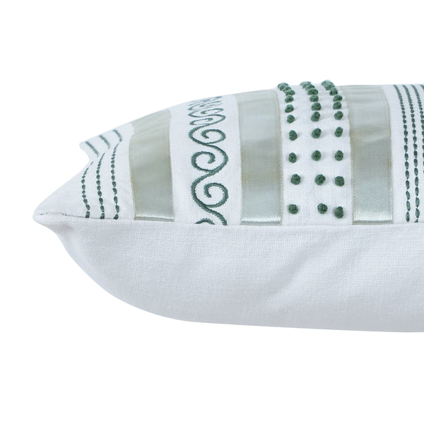 Tranquil Essence Adornment Lacery Embroidered 100% Cotton Green Cushion Cover