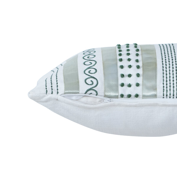 Tranquil Essence Adornment Lacery Embroidered 100% Cotton Green Cushion Cover