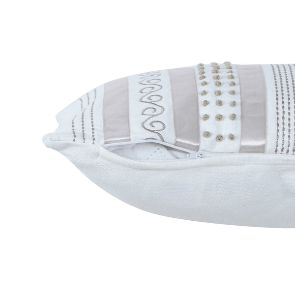 Tranquil Essence Adornment Lacery Embroidered 100% Cotton Beige Cushion Cover