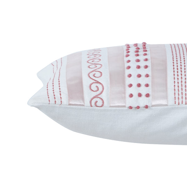 Tranquil Essence Adornment Lacery Embroidered 100% Cotton Peach Cushion Cover