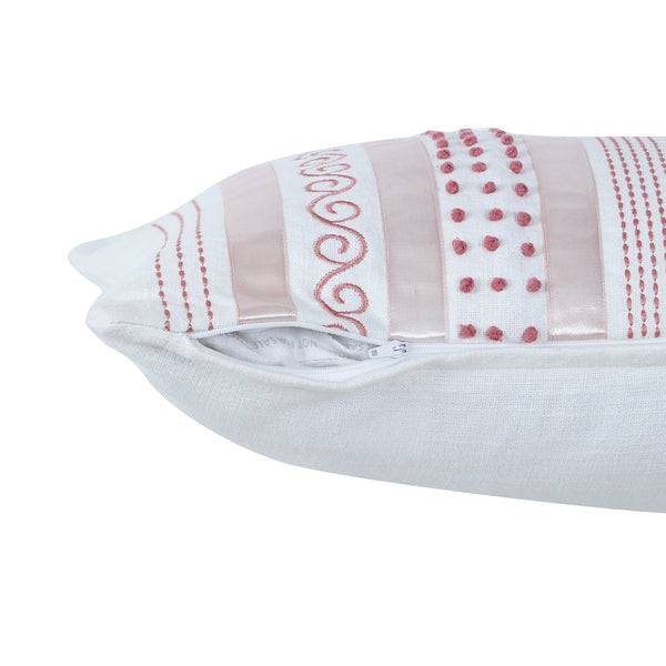 Tranquil Essence Adornment Lacery Embroidered 100% Cotton Peach Cushion Cover