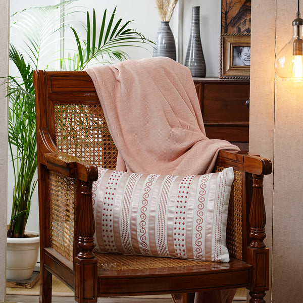 Tranquil Essence Adornment Lacery Embroidered 100% Cotton Beige Cushion Cover