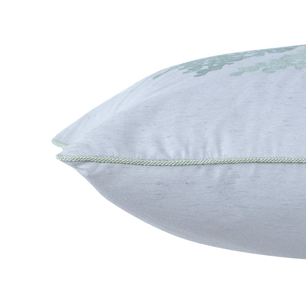 Tranquil Essence Scrollable Tatting Embroidered Viscose Blend Green Cushion Cover