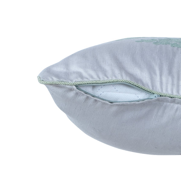 Tranquil Essence Scrollable Tatting Embroidered Viscose Blend Green Cushion Cover