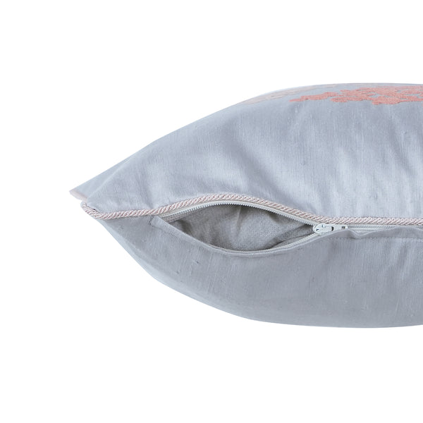 Tranquil Essence Scrollable Tatting Embroidered Viscose Blend Peach Cushion Cover