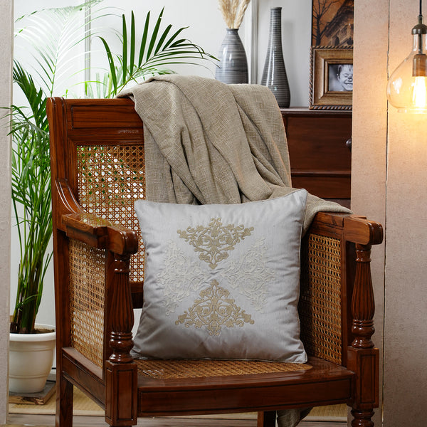 Tranquil Essence Scrollable Tatting Embroidered Viscose Blend Peach Cushion Cover