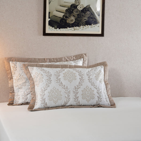 Tranquil Essence Lawn Leaflet Quilted Peach 2 PC Pillow Sham Set