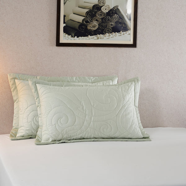 Tranquil Essence Cambric Lawn Quilted Peach 2 PC Pillow Sham Set