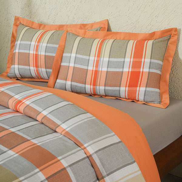 Whimsy Nature Vivid Plaid Woven 100% Cotton Rust Duvet Cover with Pillow Case