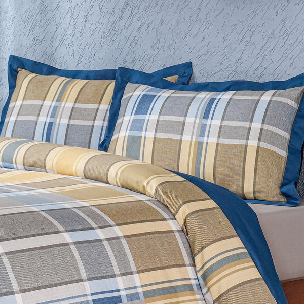 Whimsy Nature Vivid Plaid Woven 100% Cotton Blue Duvet Cover with Pillow Case