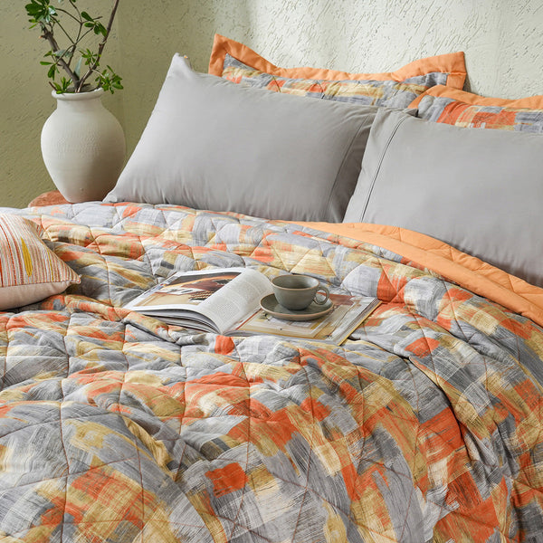 Whimsy Nature Brush Strokes Quilt/Quilted Bed Cover Rust