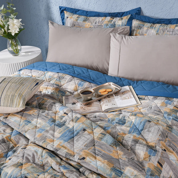 Whimsy Nature Brush Strokes Quilt/Quilted Bed Cover Blue