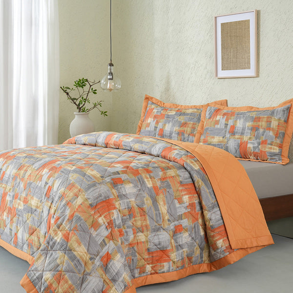 Whimsy Nature Brush Strokes 300GSM Quilt/Quilted Bed Cover Rust