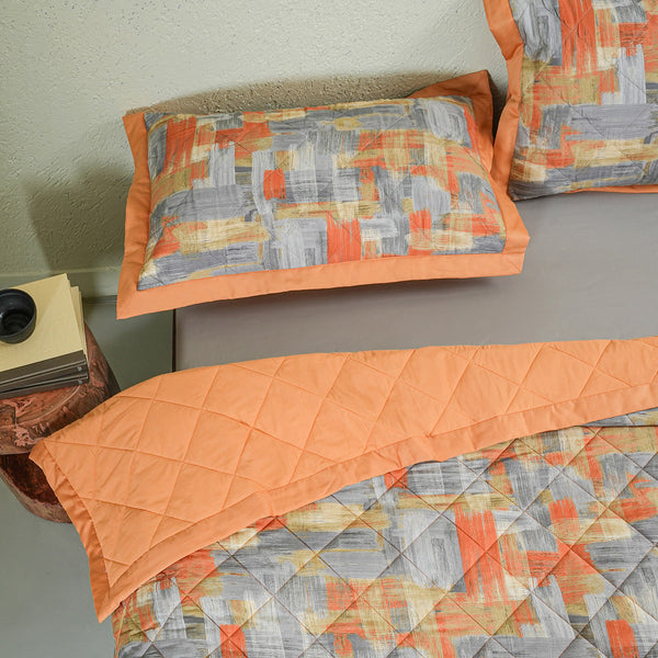 Whimsy Nature Brush Strokes 300GSM Quilt/Quilted Bed Cover Rust