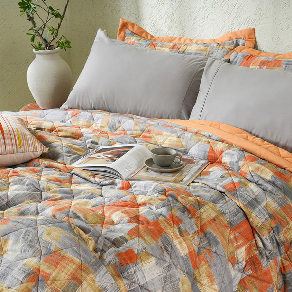 Whimsy Nature Brush Strokes 300GSM Quilt/Quilted Bed Cover Rust