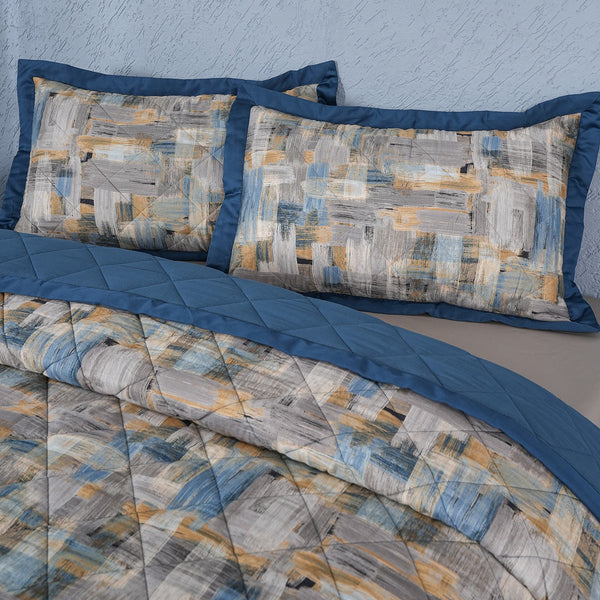 Whimsy Nature Brush Strokes 300GSM Quilt/Quilted Bed Cover Blue