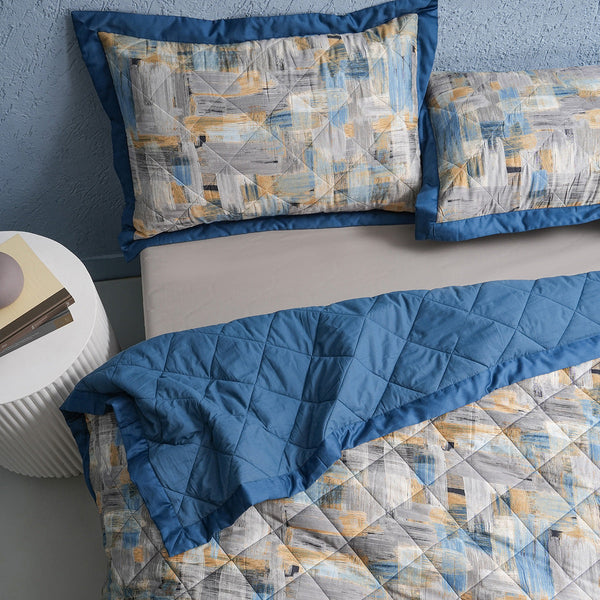 Whimsy Nature Brush Strokes 300GSM Quilt/Quilted Bed Cover Blue