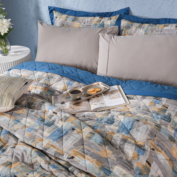 Whimsy Nature Brush Strokes 300GSM Quilt/Quilted Bed Cover Blue