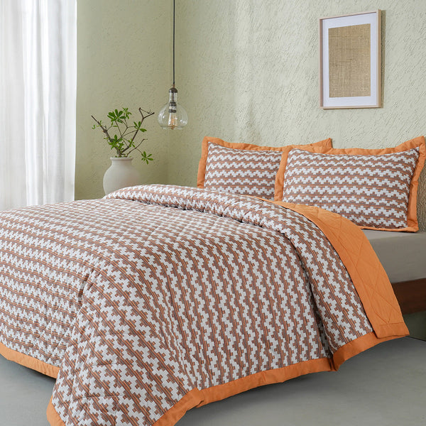 Whimsy Nature Twisty Melange Quilt/Quilted Bed Cover Rust