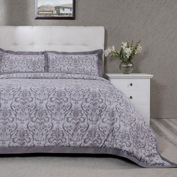 PBS Vintage Chic Dawson 100% Cotton Duvet Cover With Pillow Case Grey