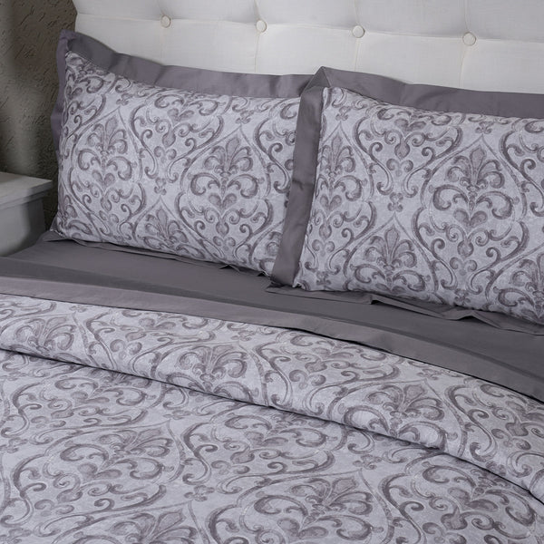 PBS Vintage Chic Dawson 100% Cotton Duvet Cover With Pillow Case Grey