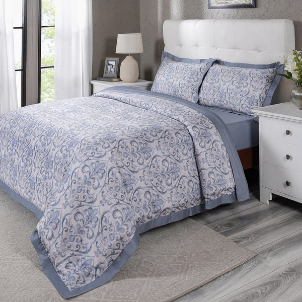 PBS Vintage Chic Dawson 100% Cotton Duvet Cover With Pillow Case Grey