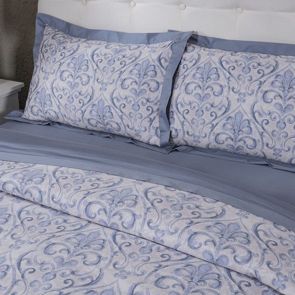 PBS Vintage Chic Dawson 100% Cotton Duvet Cover With Pillow Case Blue