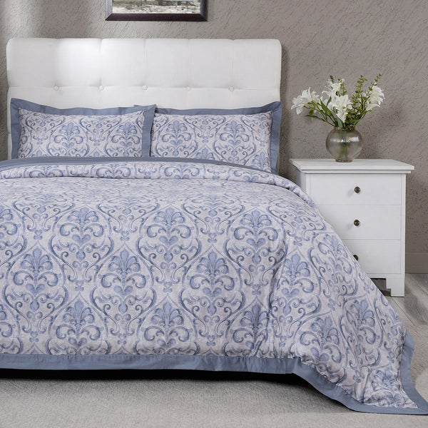 PBS Vintage Chic Dawson 100% Cotton Duvet Cover With Pillow Case Blue