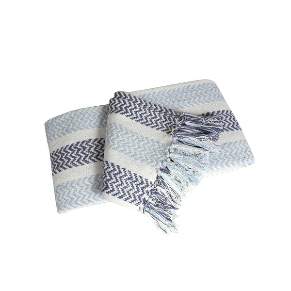 Rurban Elegance Crooked Stripe 100% Cotton 1PC Throw Blue