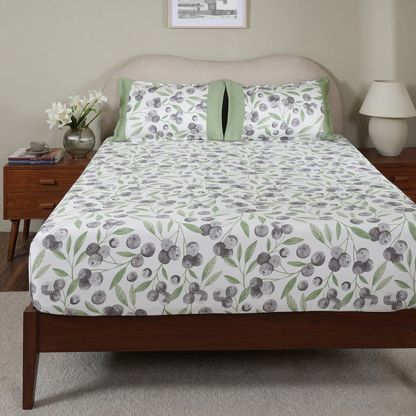 Sensory Bloom Myrtille 100% Cotton Green Fitted Sheet with Pillow Case