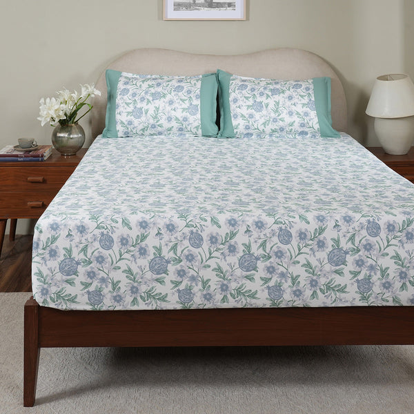 Sensory Bloom Blooming Petals 100% Cotton Blue Fitted Sheet with Pillow Case