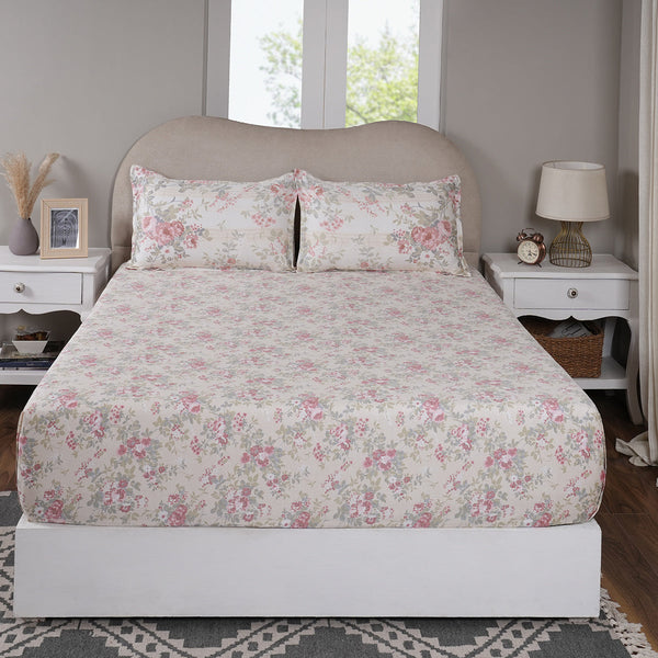 Sensory Bloom Flowerland 100% Cotton Red Fitted Sheet with Pillow Case