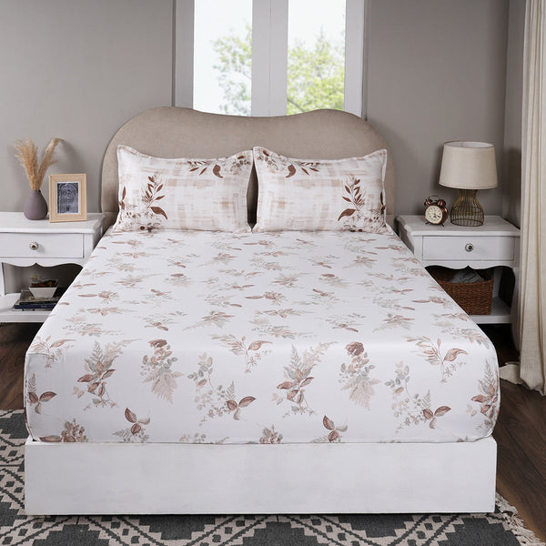Sensory Bloom Edenia 100% Cotton Brown Fitted Sheet with Pillow Case