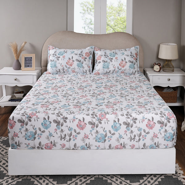 Sensory Bloom Blossom Meadow 100% Cotton Blue Fitted Sheet with Pillow Case