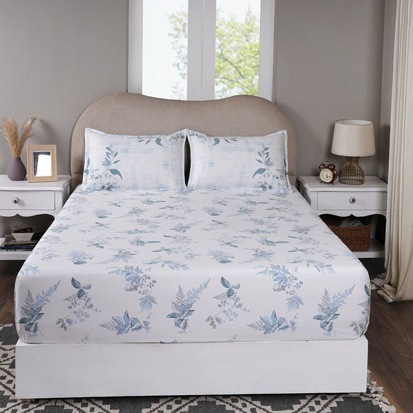 Sensory Bloom Edenia 100% Cotton Blue Fitted Sheet with Pillow Case