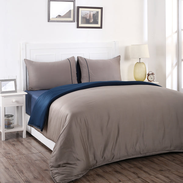 Viola Reversible 100 % Cotton Sateen Marzipan/Simply Taupe Duvet Cover with Pillow Case