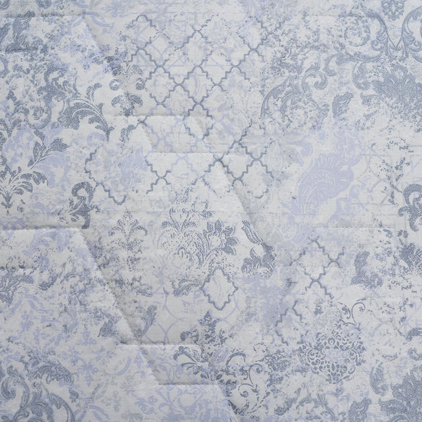 PBS Refined Retro Nouvel Damask 6PC Quilt/Quilted Bed Cover Set Blue