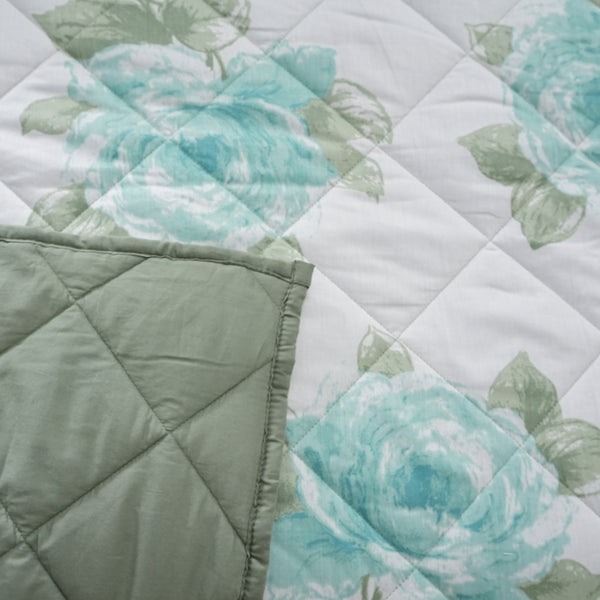 Royal Botanic Turning Rose Aqua 4PC Quilt/Quilted Bed Cover Set
