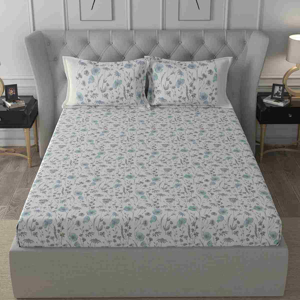 Regency Jamila Printed 100% Cotton Blue Bed Sheet with Pillow Case