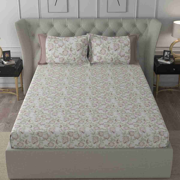Regency Abigail Printed 210TC 100 %Cotton Neutral Bed Sheet with Pillow Case
