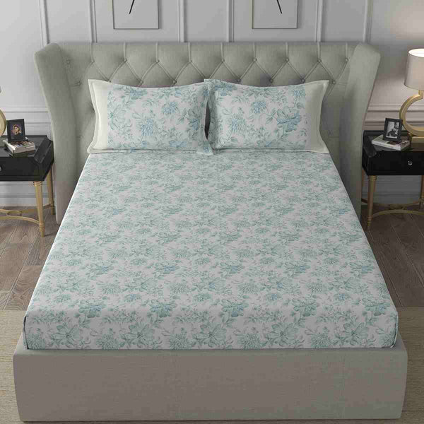 Regency Alicia Printed 210TC 100 %Cotton Blue Bed Sheet with Pillow Case