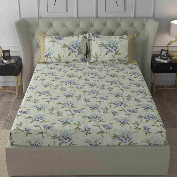 Regency Neveah Printed 210TC 100 %Cotton Blue Bed Sheet with Pillow Case