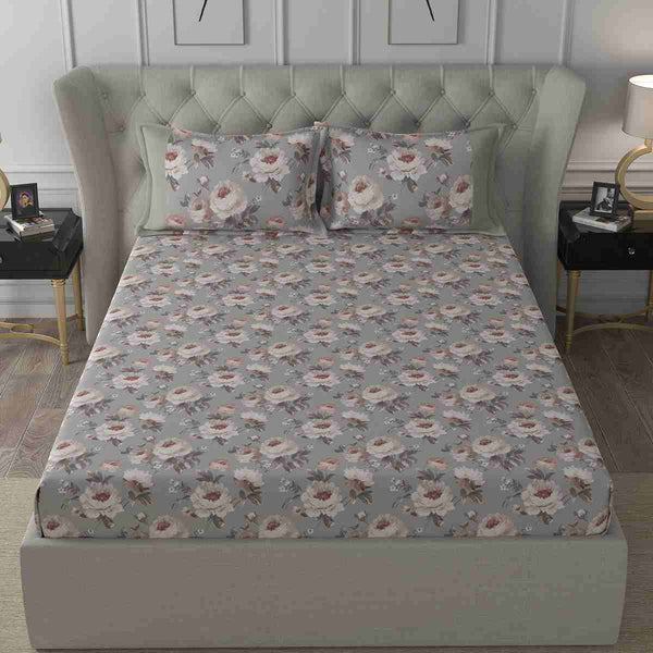 Regency Bouquet Printed 210TC 100 %Cotton Pink Bed Sheet with Pillow Case