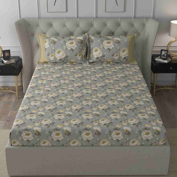 Regency Bouquet Printed 210TC 100 %Cotton Yellow Bed Sheet with Pillow Case