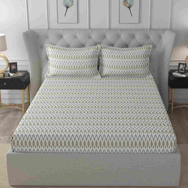 Regency Amanda Printed 144TC 100 %Cotton Neutral Bed Sheet with Pillow Case