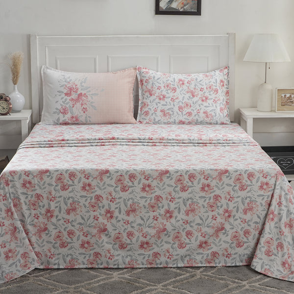 Optimist Bloom 300 TC Orville 100% Cotton Printed Bed Sheet with Pillow Case
