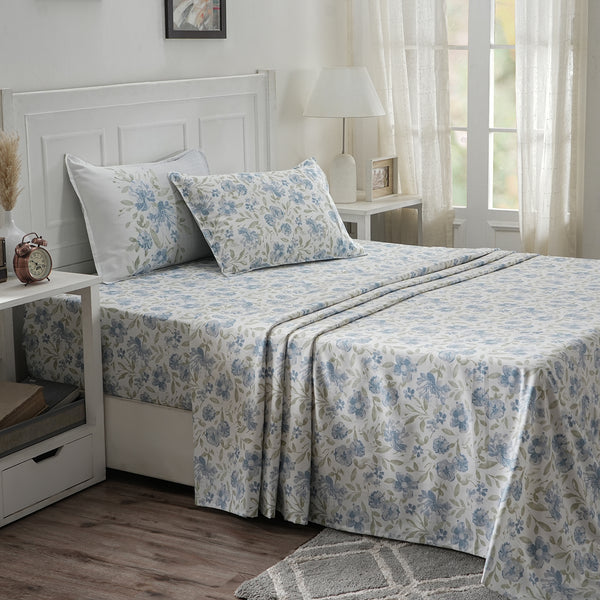 Optimist Bloom 300 TC Orville 100% Cotton Printed Bed Sheet with Pillow Case