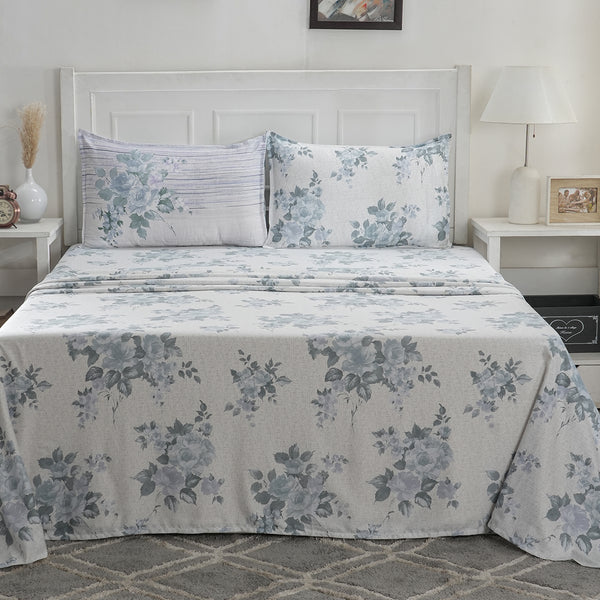 Optimist Bloom 300 TC Clarice 100% Cotton Printed Bed Sheet with Pillow Case