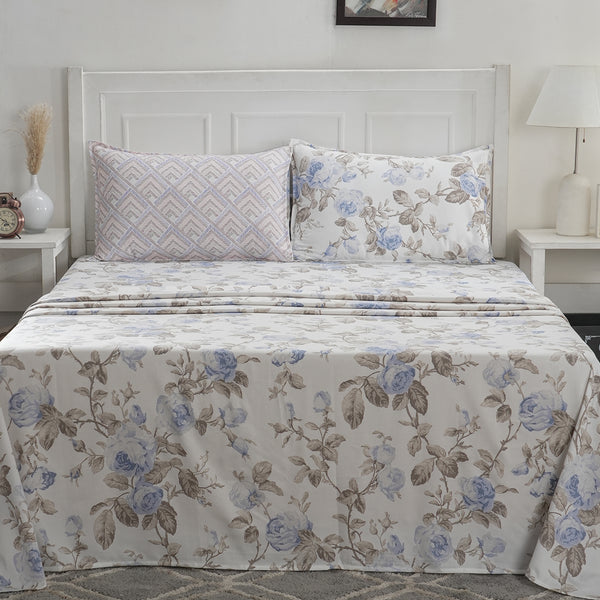 Optimist Bloom 300 TC Roseen 100%Cotton Printed Bed Sheet With Pillow Cover